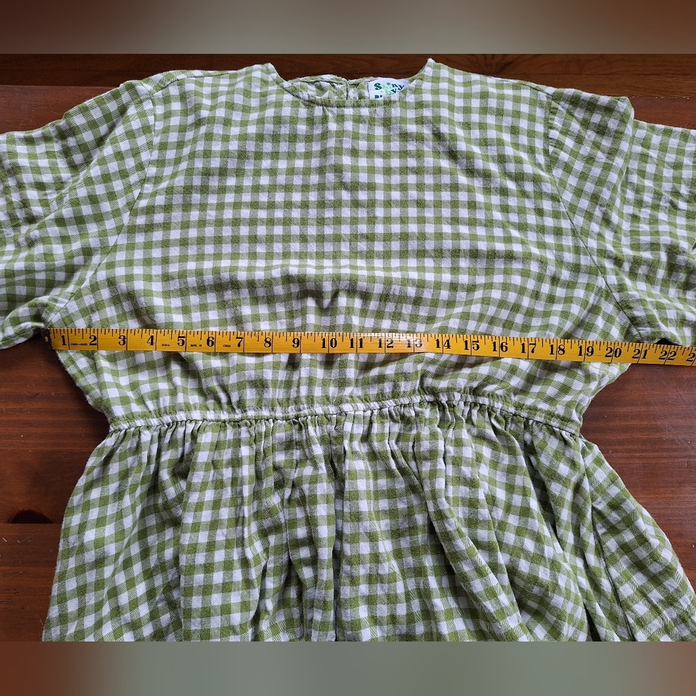 Shiny By Nature Green Gingham Babydoll Dress Size Large - Picture 7 of 8